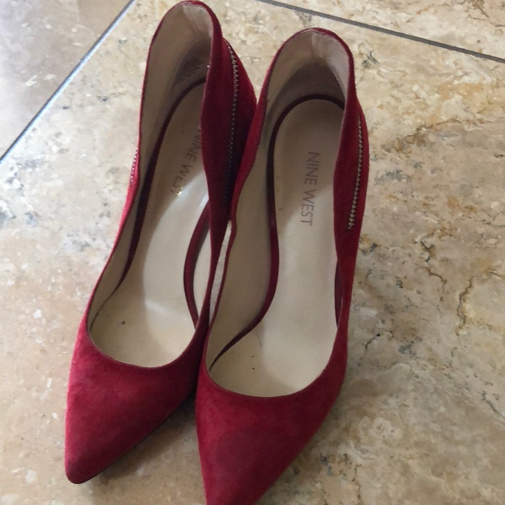 Nine West red suede high heels size 7